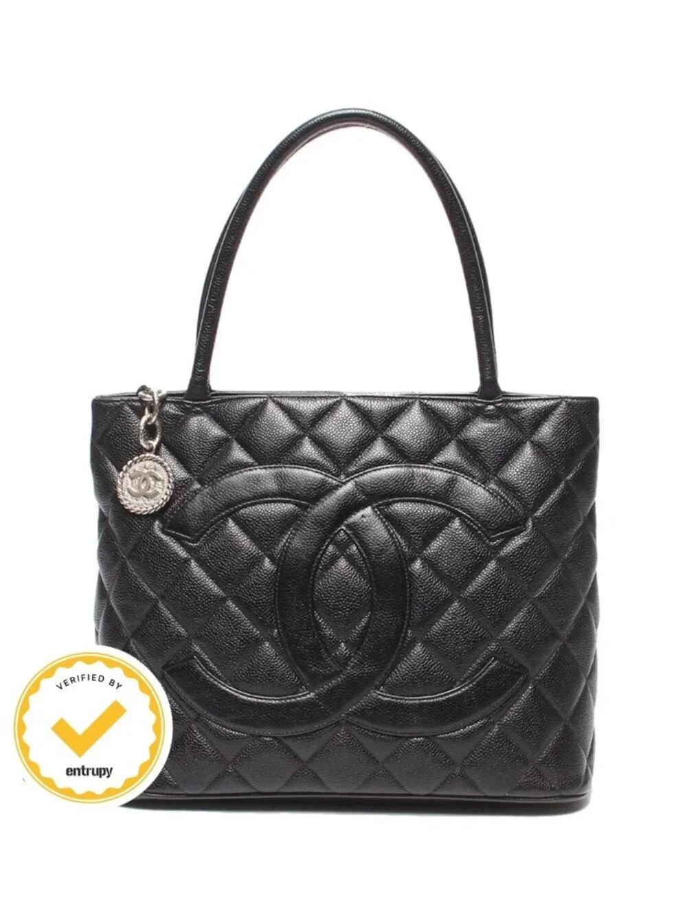 Chanel Tote Bag Silver Caviar Leather Quilted Reissue